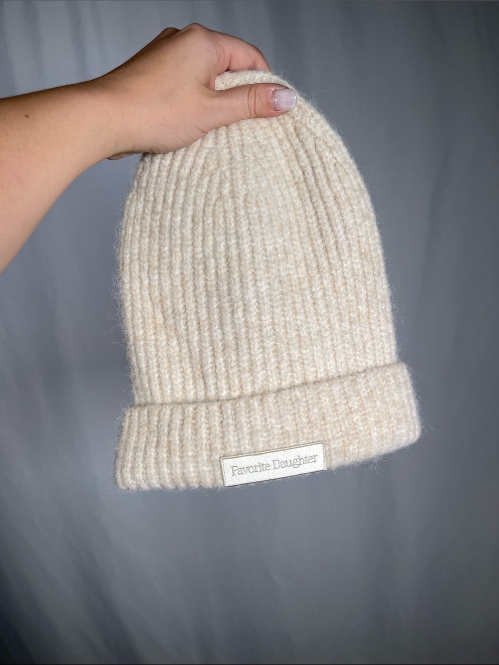 FAVORITE DAUGHTER RIBBED KNIT BEANIE HAT CREAM